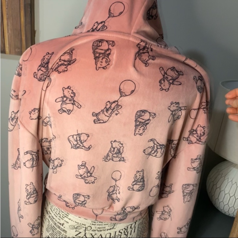 801 Disney Winnie the Pooh x Primark Cares Velour Pink Plush Fleece Crop Hoodie - Picture 8 of 11